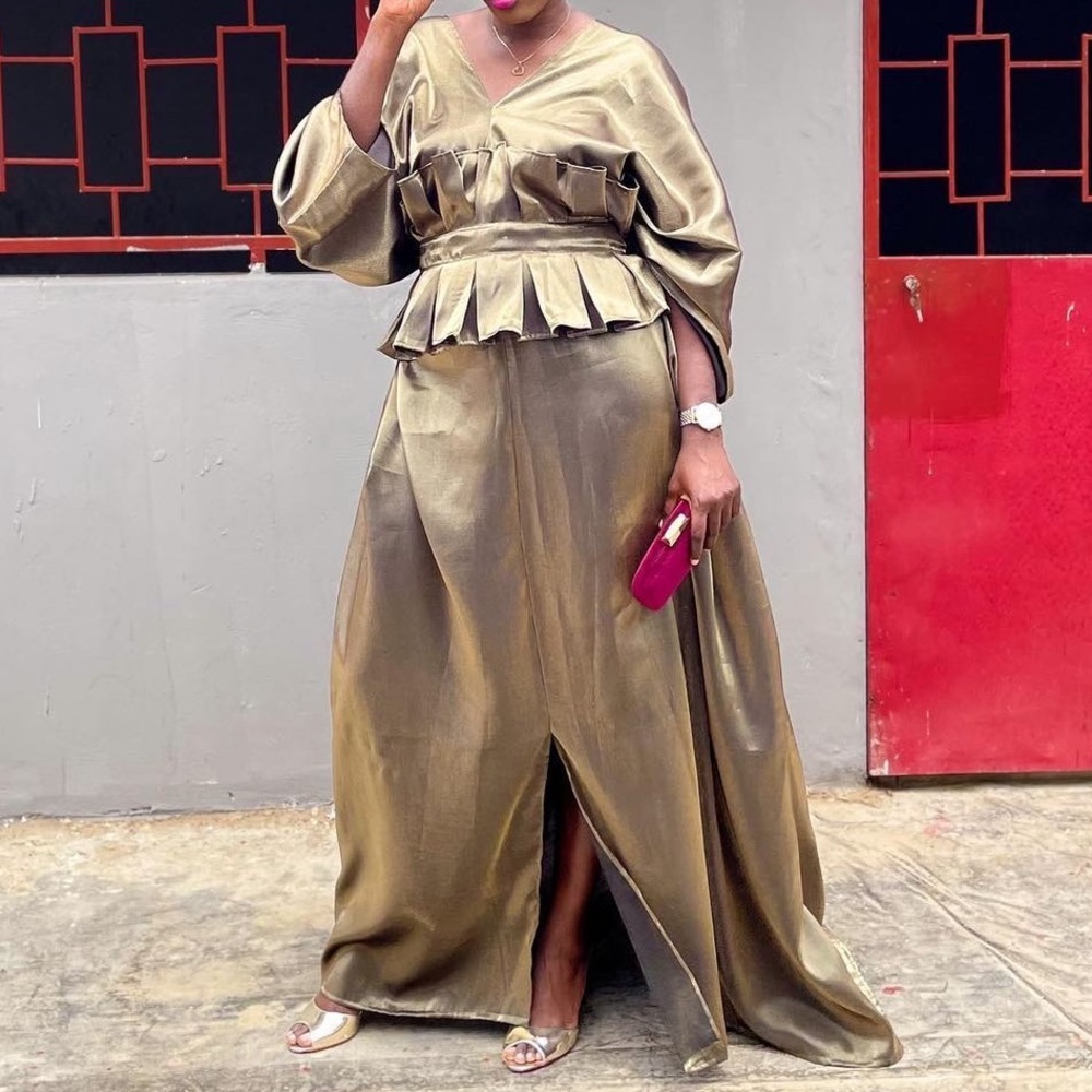 Kaftan dress metallic green